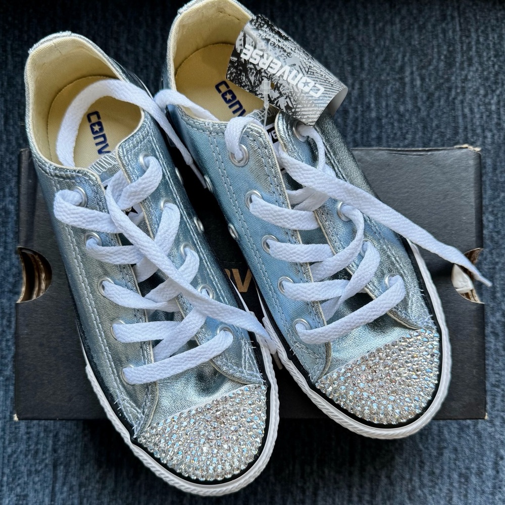 Converse Metallic Icy Blue Sneakers with Swarovski Crystal Rhinestones NWT